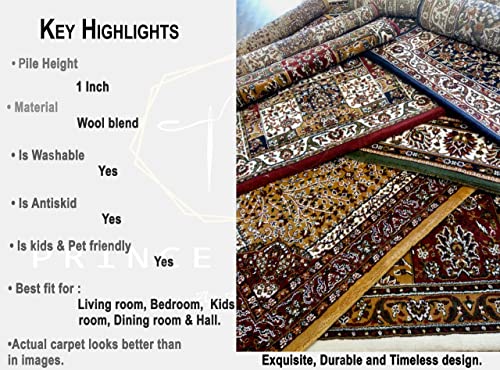 Prince Carpets Kashmiri Supersoft Wool Blend Persian Carpet for Living Room Bedroom Dining Room Hall with 15mm Thickness Non Slip Washable Carpet White Color 5 x 7 feet