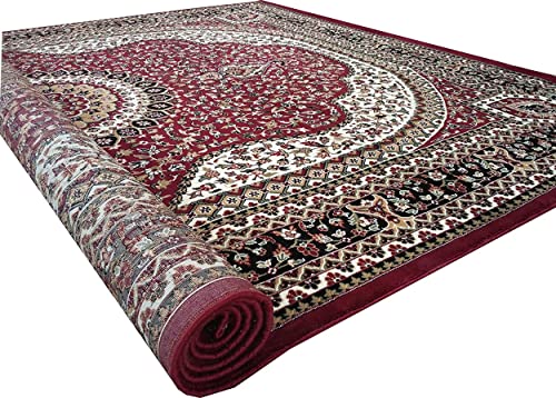 Prince Carpets Kashmiri Supersoft Wool Blend Persian Carpet for Living Room Bedroom Dining Room Hall with 15mm Thickness Non Slip Washable Carpet Maroon Color 8 x 11 feet