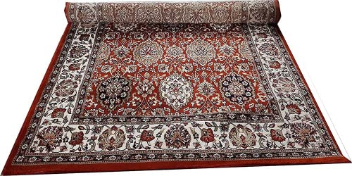 Prince Carpets Kashmiri Supersoft Wool Blend Persian Carpet for Living Room Bedroom Dining Room Hall with 15mm Thickness Non Slip Washable Carpet Rust Color 8 x 11 feet
