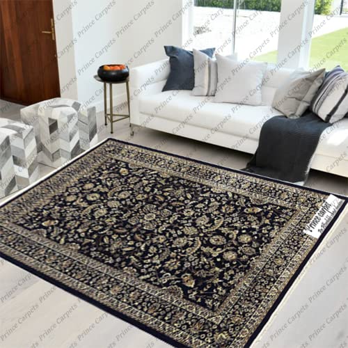 Prince Carpets Supersoft Kashmiri Silk Luxury Persian Design Anti Skid Backing Washable Carpets for Living Room Bedroom Drawing Room Hall Home Black Color 9 x 12 feet