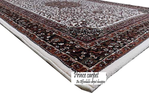 Prince Carpets Kashmiri Supersoft Wool Blend Persian Design Carpet for Living Room Bedroom Drawing Room Hall Anti Slip Backing Thick Washable Carpet White Color 4 x 6 feet