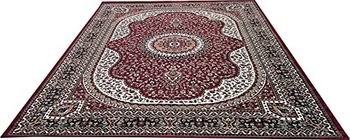 Prince Carpets Kashmiri Supersoft Wool Blend Persian Carpet for Living Room Bedroom Dining Room Hall with 15mm Thickness Non Slip Washable Carpet Maroon Color 8 x 11 feet