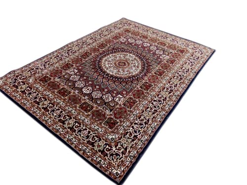 Prince Carpets Kashmiri Supersoft Wool Blend Persian Carpet for Living Room Bedroom Dining Room Hall with 15mm Thickness Non Slip Washable Carpet Blue Color 4 x 6 feet