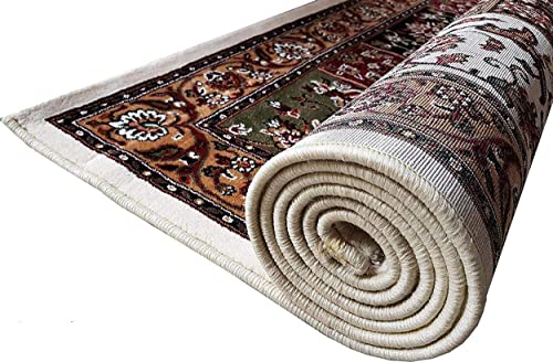 Prince Carpets Kashmiri Supersoft Wool Blend Persian Carpet for Living Room Bedroom Dining Room Hall with 15mm Thickness Non Slip Washable Carpet White Color 5 x 7 feet