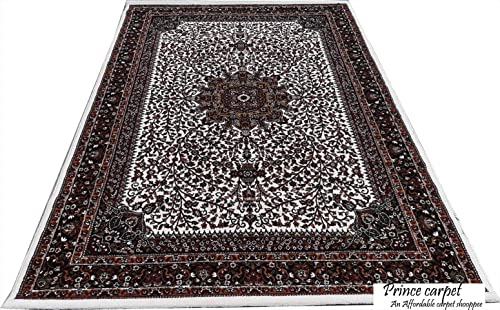 Prince Carpets Kashmiri Supersoft Wool Blend Persian Carpet for Living Room Bedroom Dining Room Hall with 15mm Thickness Non Slip Washable Carpet White Color 3 x 5 feet