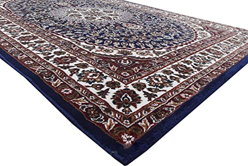 Prince Carpets Kashmiri Supersoft Wool Blend Persian Carpet for Living Room Bedroom Dining Room Hall with 15mm Thickness Non Slip Washable Carpet Blue Color 4 x 6 feet