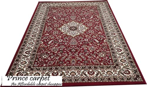 Prince Carpets Kashmiri Supersoft Wool Blend Persian Carpet for Living Room Bedroom Dining Room Hall with 15mm Thickness Non Slip Washable Carpet Rust Color 6 x 9 feet