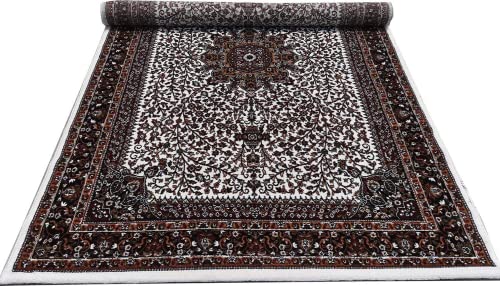 Prince Carpets Kashmiri Supersoft Wool Blend Persian Design Carpet for Living Room Bedroom Drawing Room Hall Anti Slip Backing Thick Washable Carpet White Color 8 x 11 feet