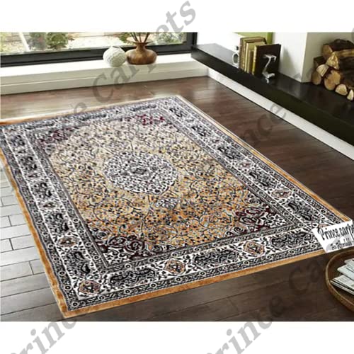 Prince Carpets Kashmiri Supersoft Wool Blend Persian Carpet for Living Room Bedroom Dining Room Hall with 15mm Thickness Non Slip Washable Carpet Gold Color 9 x 12 feet