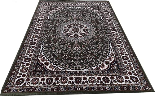 Prince Carpets Kashmiri Supersoft Wool Blend Persian Design Carpet for Living Room Bedroom Drawing Room Hall Anti Slip Backing Thick Washable Carpet Green Color 5 x 7 feet