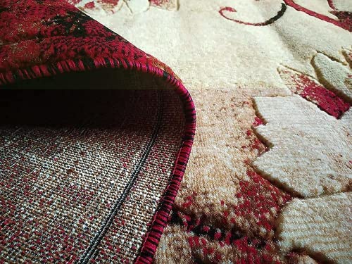 Prince Carpets Embossed Carved Supersoft Wool Blend Modern Design Carpets for Living Room Home Bedroom Drawing Room Hall with 1 inch Thickness Red Color 5 x 7 feet