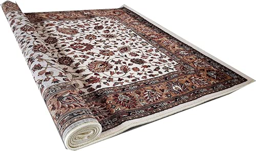 Prince Carpets Kashmiri Supersoft Wool Blend Persian Design Carpet for Living Room Bedroom Drawing Room Hall Anti Slip Backing Thick Washable Carpet White Color 4 x 6 feet