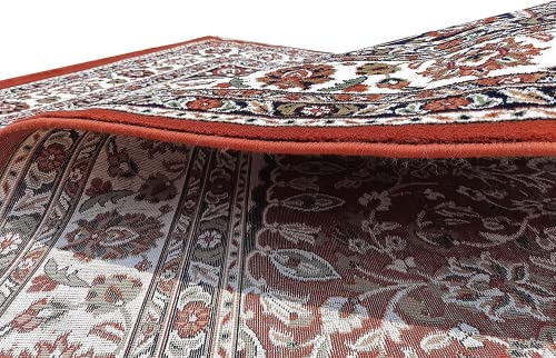 Prince Carpets Kashmiri Supersoft Wool Blend Persian Carpet for Living Room Bedroom Dining Room Hall with 15mm Thickness Non Slip Washable Carpet Rust Color 9 x 12 feet