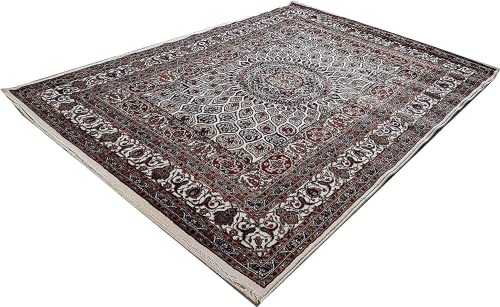 Prince Carpets Kashmiri Supersoft Wool Blend Persian Carpet for Living Room Bedroom Dining Room Hall with 15mm Thickness Non Slip Washable Carpet White Color 3 x 5 feet