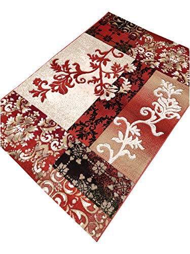 Prince Carpets Embossed Carved Supersoft Wool Blend Modern Design Carpets for Living Room Home Bedroom Drawing Room Hall with 1 inch Thickness Red Color 4 x 6 feet