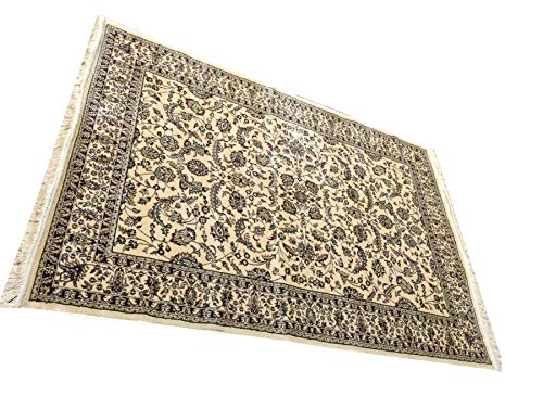 Prince Carpets Supersoft Kashmiri Silk Luxury Persian Design Anti Skid Backing Washable Carpets for Living Room Bedroom Drawing Room Dining Room Hall Home Cream Color 6 x 9 feet