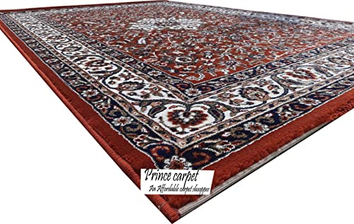Prince Carpets Kashmiri Carpets for Living Room Persian Carpets for Living Room Supersoft Silk Touch Rust Color 9 x 12 feet