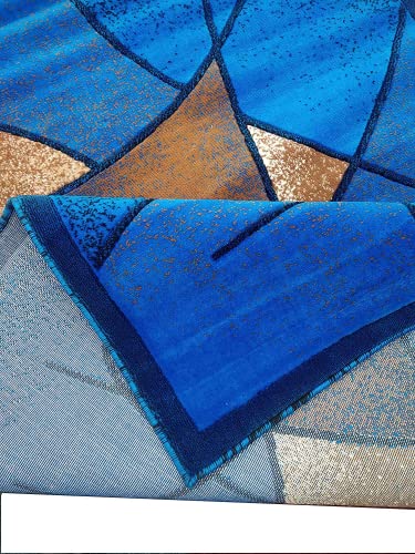 Prince Carpets Embossed Carved Supersoft Wool Blend Modern Design Carpets for Living Room Home Bedroom Drawing Room Hall with 1 inch Thickness Blue Color 6 x 8 feet