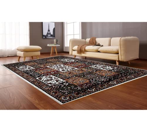 Prince Carpets Kashmiri Supersoft Wool Blend Persian Design Carpet for Living Room Bedroom Drawing Room Hall Anti Slip Backing Thick Washable Carpet White Color 5 x 7 feet