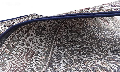 Prince Carpets Kashmiri Supersoft Wool Blend Persian Carpet for Living Room Bedroom Dining Room Hall with 15mm Thickness Non Slip Washable Carpet Blue Color 4 x 6 feet