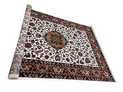 Prince Carpets Embossed Carved Supersoft Wool Blend Modern Design Carpets for Living Room Home Bedroom Drawing Room Hall with 1 inch Thickness White Color 5 x 7 feet