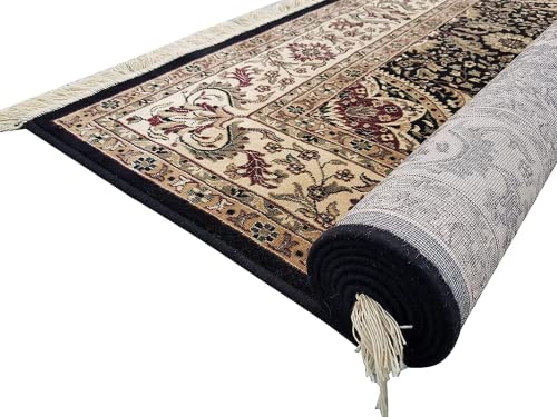 Prince Carpets Supersoft Kashmiri Silk Luxury Persian Design Anti Skid Backing Washable Carpets for Living Room Bedroom Drawing Room Hall Home Black Color 2 x 6 feet