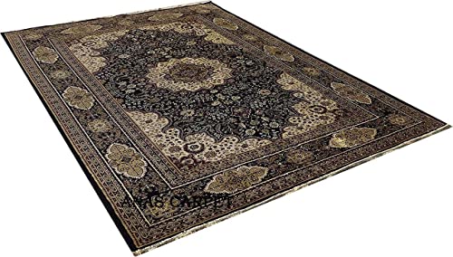Prince Carpets Supersoft Kashmiri Silk Luxury Persian Design Anti Skid Backing Washable Carpets for Living Room Bedroom Drawing Room Hall Home Black Color 4 x 6 feet