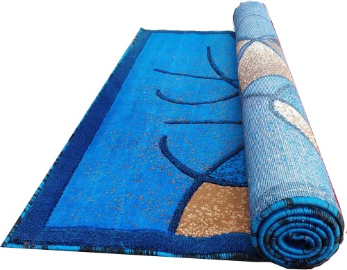Prince Carpets Embossed Carved Supersoft Wool Blend Modern Design Carpets for Living Room Home Bedroom Drawing Room Hall with 1 inch Thickness Blue Color 6 x 8 feet