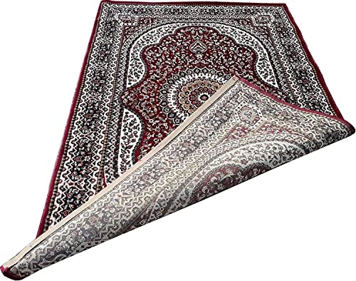 Prince Carpets Kashmiri Supersoft Wool Blend Persian Carpet for Living Room Bedroom Dining Room Hall with 15mm Thickness Non Slip Washable Carpet Maroon Color 8 x 11 feet