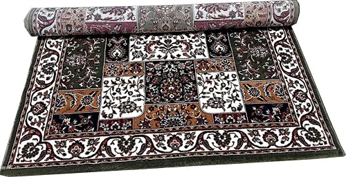 Prince Carpets Kashmiri Silk Touch Persian Carpet for Living Room1 inch Thickness Anti Skid Washable Carpet Green Color 8 x 11 feet