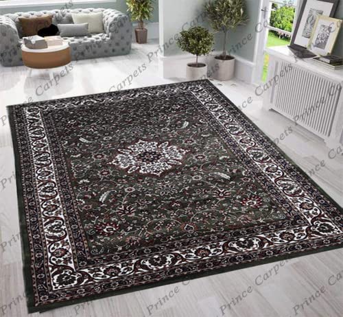 Prince Carpets Kashmiri Silk Touch Persian Carpet for Living Room1 inch Thickness Anti Skid Washable CarpetGreen Color 8 x 11 feet