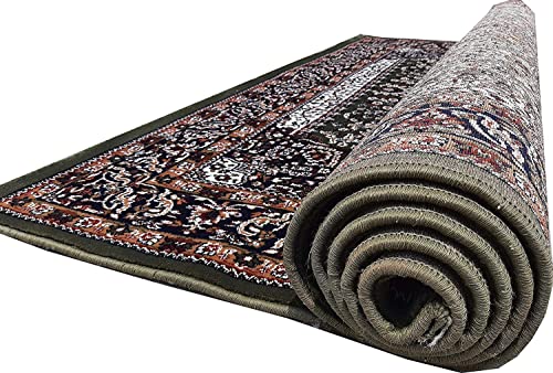 Prince Carpets Kashmiri Supersoft Wool Blend Persian Carpet for Living Room Bedroom Dining Room Hall with 15mm Thickness Non Slip Washable Carpet Green Color 6 x 9 feet