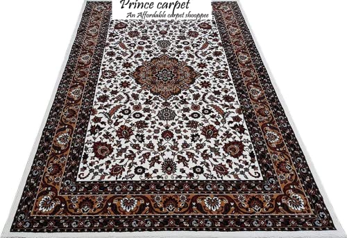 Prince Carpets Kashmiri Supersoft Wool Blend Persian Carpet for Living Room Bedroom Dining Room Hall with 15mm Thickness Non Slip Washable Carpet White Color 3 x 5 feet