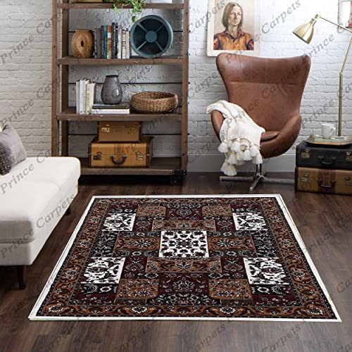 Prince Carpets Kashmiri Supersoft Wool Blend Persian Carpet for Living Room Bedroom Dining Room Hall with 15mm Thickness Non Slip Washable Carpet White Color 5 x 7 feet