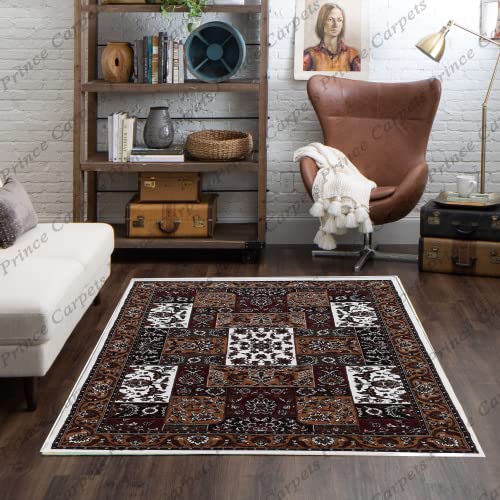 Prince Carpets Kashmiri Supersoft Wool Blend Persian Design Carpet for Living Room Bedroom Drawing Room Hall Anti Slip Backing Thick Washable Carpet White Color 5 x 7 feet