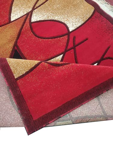 Prince Carpets Embossed Carved Supersoft Wool Blend Modern Design Carpets for Living Room Home Bedroom Drawing Room Hall with 1 inch Thickness Red Color 5 x 7 feet