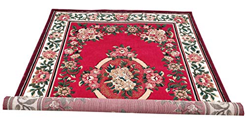 Prince Carpets Embossed Carved Supersoft Wool Blend Modern Design Carpets for Living Room Home Bedroom Drawing Room Hall with 1 inch Thickness Red Color 6 x 8 feet