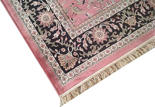 Prince Carpets Supersoft Kashmiri Silk Luxury Persian Design Anti Skid Backing Washable Carpets for Living Room Bedroom Drawing Room Hall Home Pink Color 8 x 11 feet