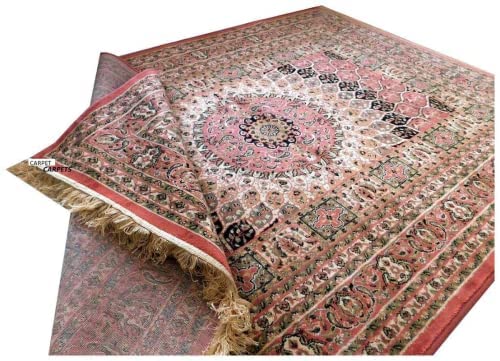 Prince Carpets Supersoft Kashmiri Silk Luxury Persian Design Anti Skid Backing Washable Carpets for Living Room Bedroom Drawing Room Hall Home Pink Color 9 x 12 feet
