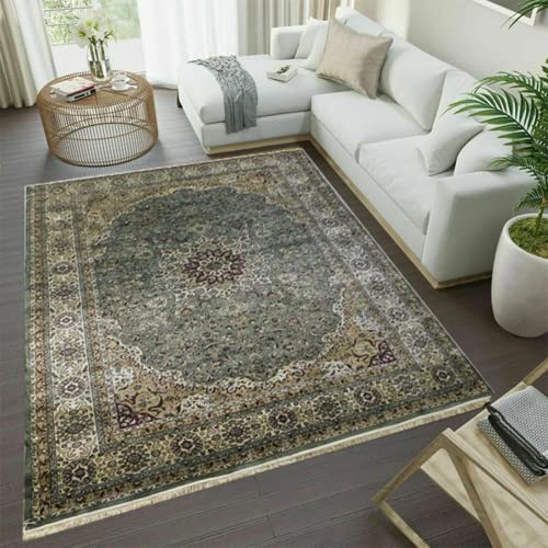 Prince Carpets Supersoft Kashmiri Silk Luxury Persian Design Anti Skid Backing Washable Carpets for Living Room Bedroom Drawing Room Hall Home Green Color 3 x 5 feet