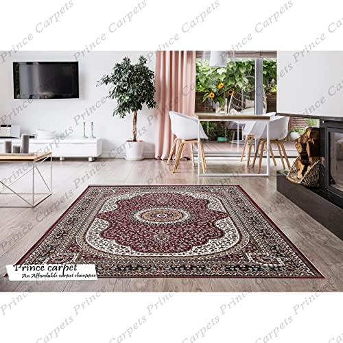 Prince Carpets Kashmiri Supersoft Wool Blend Persian Carpet for Living Room Bedroom Dining Room Hall with 15mm Thickness Non Slip Washable Carpet Maroon Color 8 x 11 feet