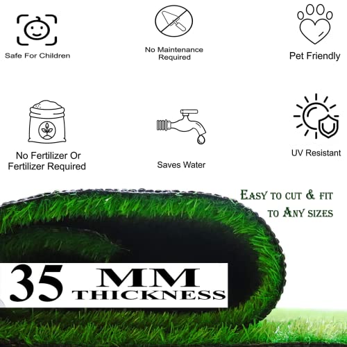 Prince Carpets Natural Looking high Density Long Lasting Aritifical Grass Carpet for Home Lawn Balcony Landscaping Indoor & Outdoor Decorating Purpose Thickness 35 mm Size 6.5X 5 feet