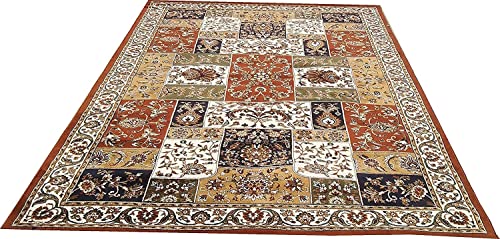 Prince Carpets Kashmiri Supersoft Wool Blend Persian Carpet for Living Room Bedroom Dining Room Hall with 15mm Thickness Non Slip Washable Carpet Rust Color 9 x 12 feet