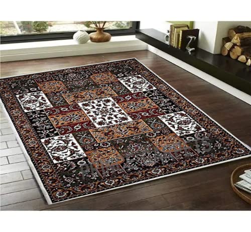Prince Carpets Kashmiri Supersoft Wool Blend Persian Design Carpet for Living Room Bedroom Drawing Room Hall Anti Slip Backing Thick Washable Carpet White Color 5 x 7 feet