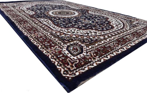 Prince Carpets Kashmiri Supersoft Wool Blend Persian Carpet for Living Room Bedroom Dining Room Hall with 15mm Thickness Non Slip Washable Carpet Blue Color 3 x 5 feet