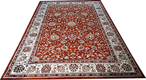 Prince Carpets Kashmiri Supersoft Wool Blend Persian Carpets for Living Room1 inch Thickness Washable Carpet Rust Color 8 x 11 feet