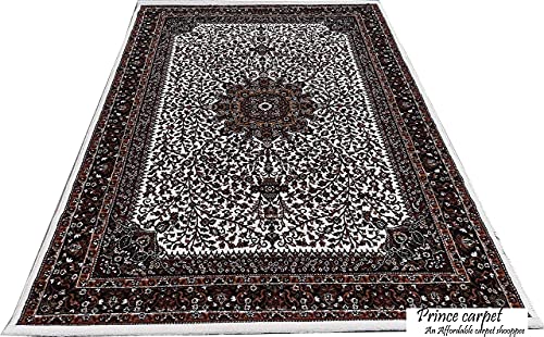 Prince Carpets Kashmiri Supersoft Wool Blend Persian Design Carpet for Living Room Bedroom Drawing Room Hall Anti Slip Backing Thick Washable Carpet White Color 4 x 6 feet
