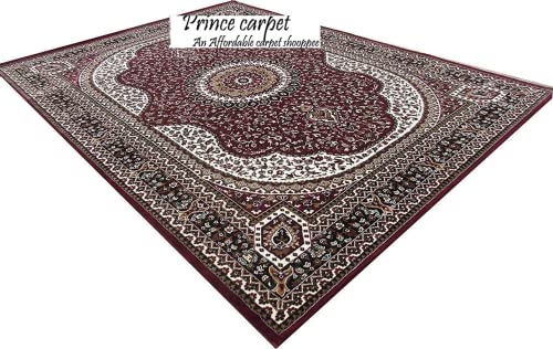 Prince Carpets Kashmiri Supersoft Wool Blend Persian Design Carpet for Living Room Bedroom Dining Room Hall with 1 inch Thickness Anti Skid Backing Washable Carpet Red Color 8 x 11 feet