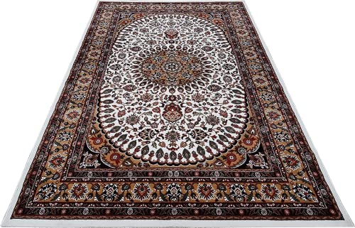 Prince Carpets Kashmiri Supersoft Wool Blend Persian Carpet for Living Room Bedroom Dining Room Hall with 15mm Thickness Non Slip Washable Carpet White Color 9 x 12 feet