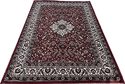 Prince Carpets Kashmiri Supersoft Wool Blend Persian Design Carpet for Living Room Bedroom Drawing Room Hall Anti Slip Backing Thick Washable Carpet Maroon Color 4 x 6 feet